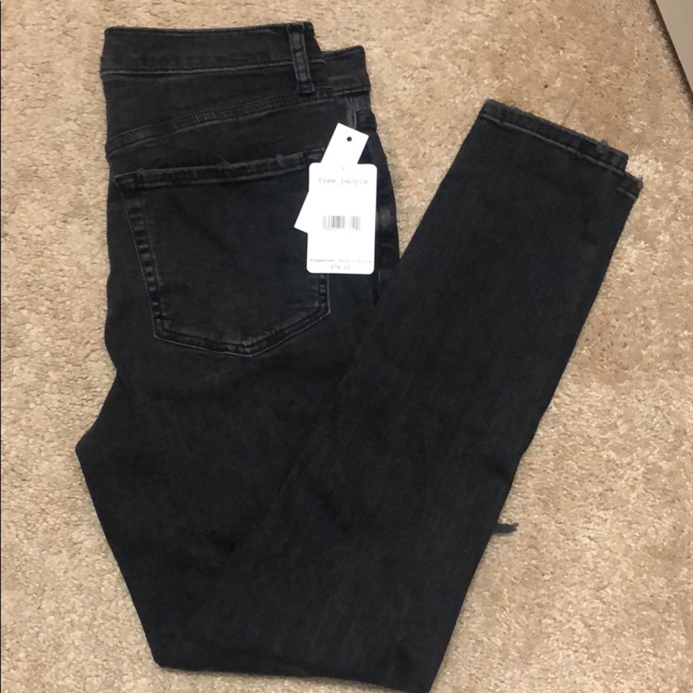 Free People black destructed skinny jeans